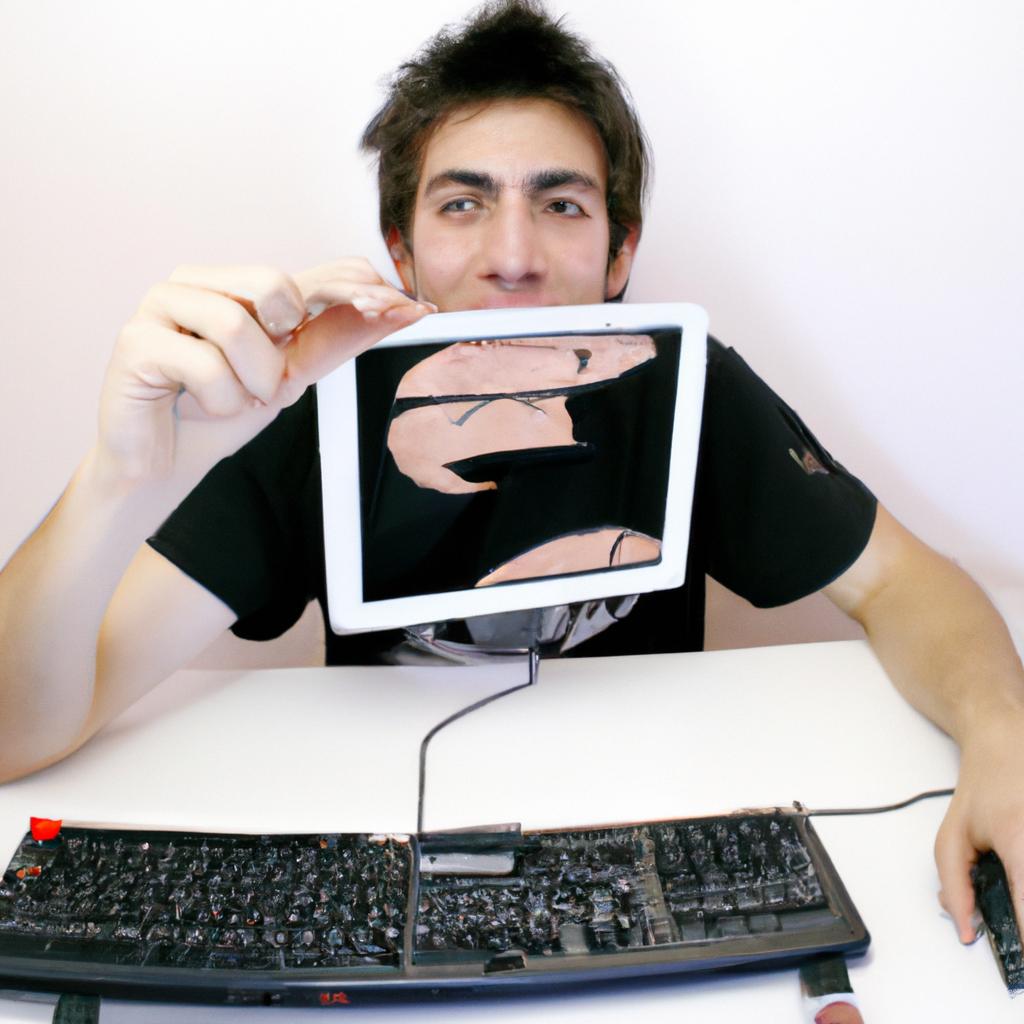 Person creating funny computer graphics